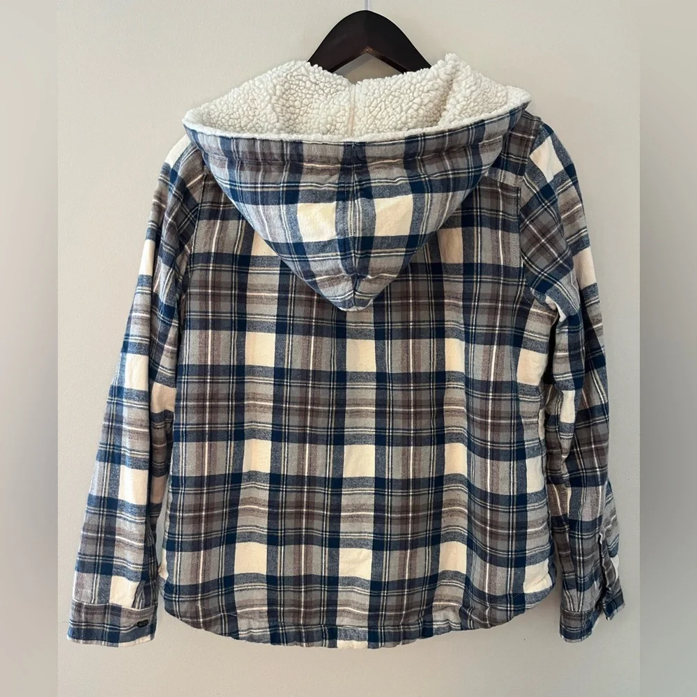 L.L. Bean Scotch Plaid Flannel Sherpa Lined Zip Up Hoodie - Picture 2 of 9